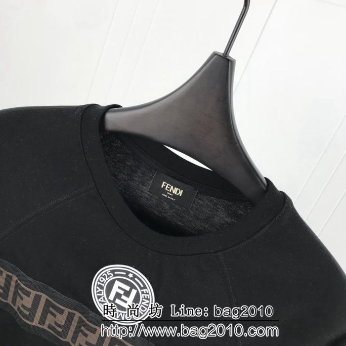 FENDI芬迪 19ss roma系列 定制立體矽膠 定制復古織帶 ins爆款 黑色男短袖 ydi2118